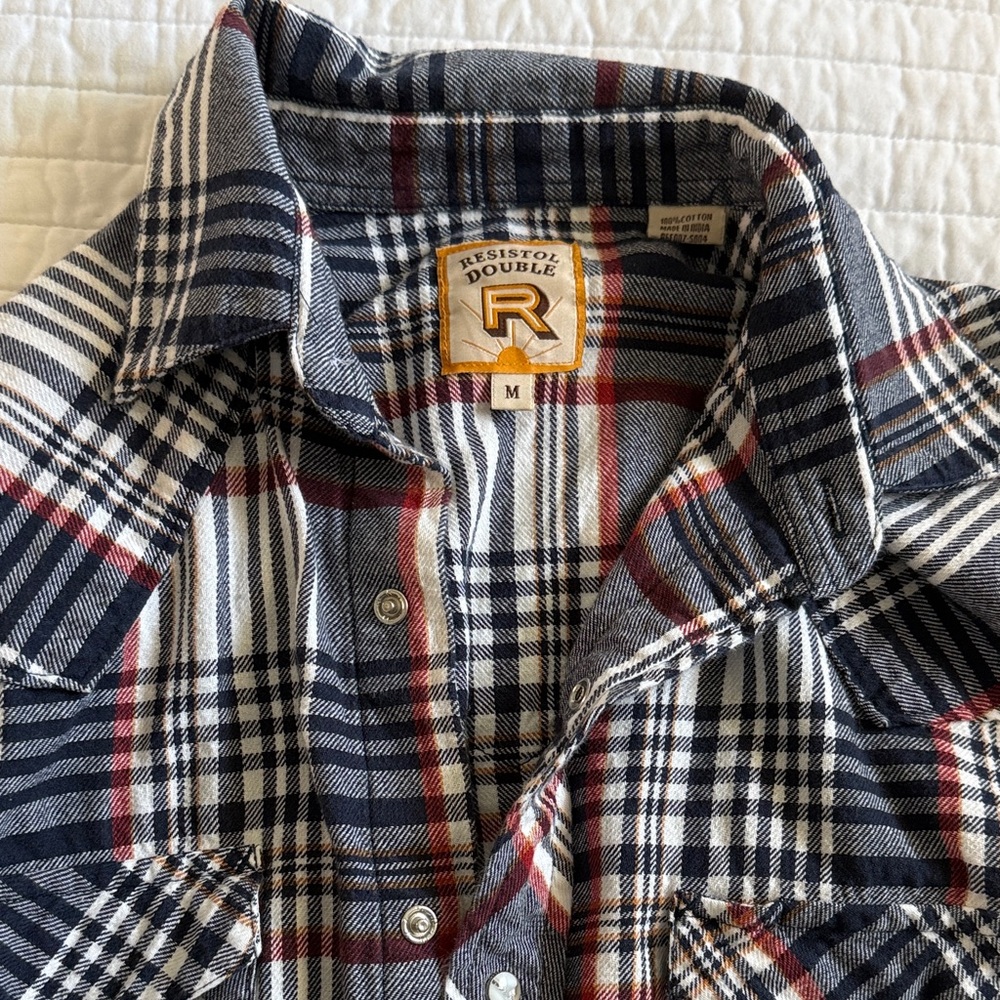 Resistol Double R Plaid Button-Up Shirt in Navy, White & Red